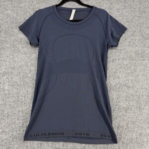 Lululemon Womens Athletic Tee Size 12 Blue Seamless Running Training Top EUC